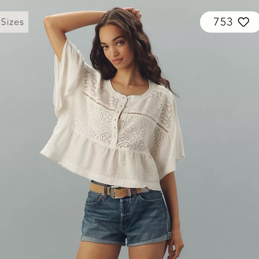 Pilcro Anthropologie  White Lace Detail Top nwt - Picture 3 of 15
